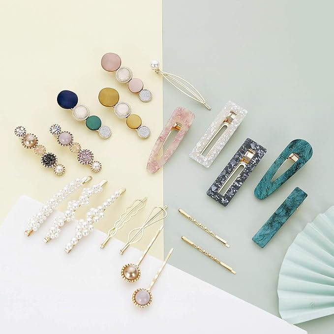 Mehayi 20 PCS Macaron Pearl Acrylic Resin Fashion Hair Clips Set, Cute Hair Barrettes Bobby Pins, Boho Fancy Hairpin Accessories Headwear Styling Tools, Gifts for Women Girls Decorative Wedding Mehayi