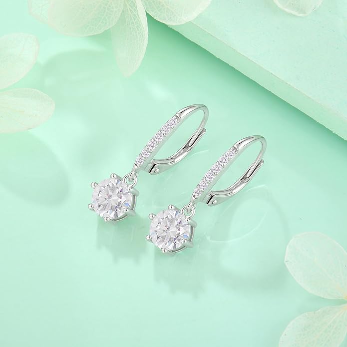 Starchenie Moissanite Earrings for Women D Color VVS1 1CT Moissanite Dangle Drop Earrings 925 Sterling Silver 18K White Gold Plated Jewelry starchenie