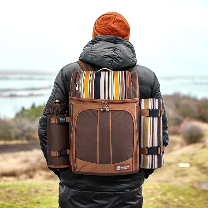 Hap Tim Picnic Basket Backpack for 2 Person with Blanket, 2 Charcuterie Board, Engagement Gifts for Couples, Gifts Ideals for Wedding, Housewarming, White Elephant, Bridal Showers HapTim