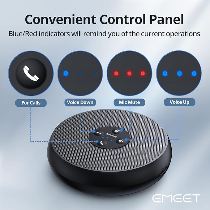 EMEET USB Speakerphone, M1A Zoom Certified AI Mics 360°Voice Pickup USB Type C-A Plug&Play Computer Speakers with Microphone, Fast Mute Noise Reduction Echo Cancellation for 5-8 People for Zoom Teams EMEET
