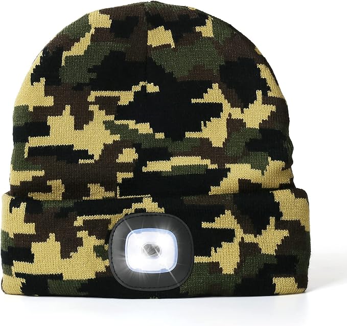 CENSGO Unisex Hat with Light, USB Rechargeable Headlamp Beanie, Gifts for Dad Father Men Husband Warm Knitted Cap CENSGO