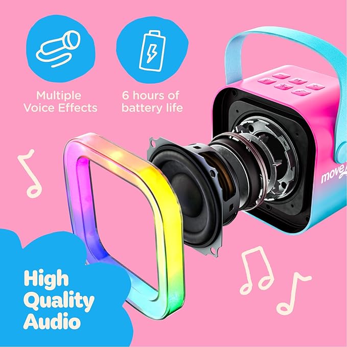 Move2Play, Karaoke Machine for Kids | Includes 20+ Kid Songs | 2 Microphones | Connect with Bluetooth | 3, 4, 5, 6, 7+ Year Old Gift | Toy for Girls, Boys, & Toddler | Birthday Present Move2Play