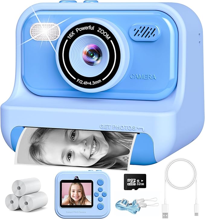 Kids Toys Instant Print Camera,2.4 Inch Screen Kids Instant Cameras, Christmas Birthday Gifts for Girls Age 3-12, Portable Toddler Toy for 3 4 5 6 7 8 9 10 Year Old Girls Boys Eaever