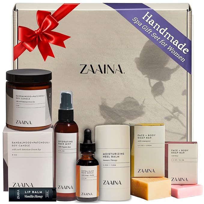 ZAAINA Spa Gift Basket for Women – Luxury Self Care Kit with Face Mist, Glow Serum, Soaps, Lip Balm & Candle – Natural Pampering Care Package for Women – Birthday & Relaxation Spa Basket (Premium Set) ZAAINA