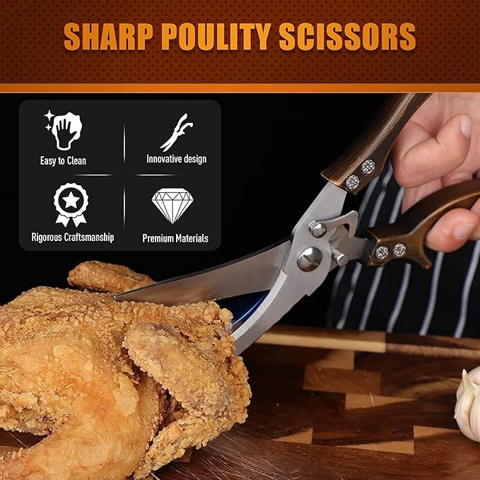 Poultry Shears, Heavy Duty Kitchen Shears with Serrated Edge, No Rust Spring Loaded, Multipurpose Stainless Steel Kitchen Scissors for Chicken, Bone, Meat, Turkey, Fish Thanksgiving Christmas Gifts DreamReach