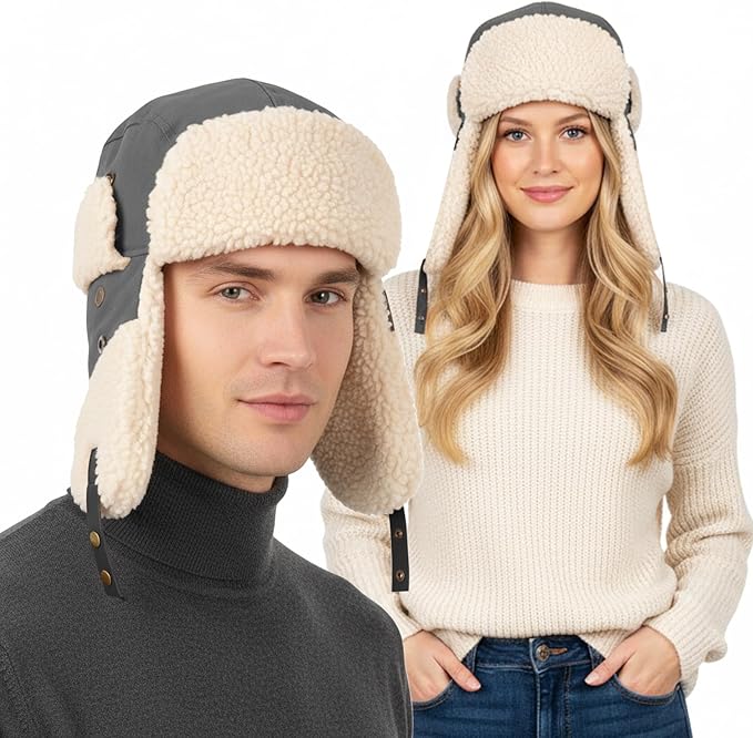 Ushanka Trapper hat, Winter Russian Hats for Men & Women Bomber Hat with Ear Flaps Warm Eskimo Trooper Hats HIKERBRO