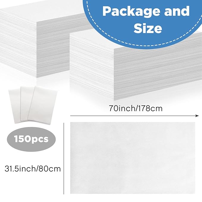 Tegeme 150 Pieces Disposable Massage Table Sheets 31" x 70" Waterproof Bed Sheets Non Woven Bed Cover for Massage Table Beauty Salons Tatto Spa Hotels(White) Tegeme