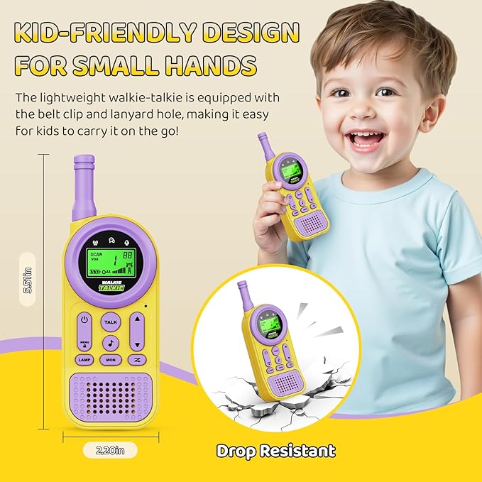 Walkie Talkies for Kids Toys: Toys for 3-12 Year Old Boys Girls - 22 Channels 2 Way Radio Toy with Backlit LCD Flashlight - 3 Miles Range for Outside/Camping/Hiking (2-Pack) Ptnerbeh