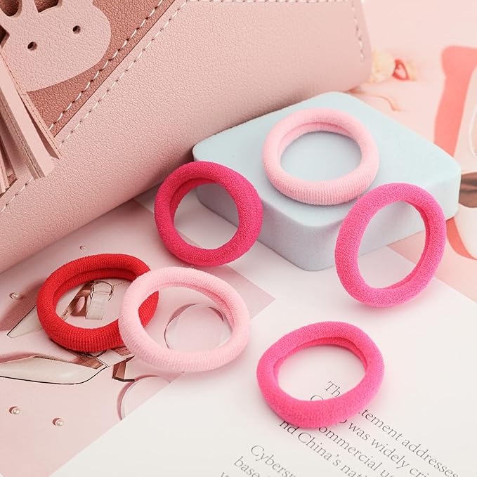 100 pcs No Break Hair Ties fitting Kit, and limited-time Starter Kit | Gentle for any hair type with no slipping or snagging Color mixing(Red) JIRIS