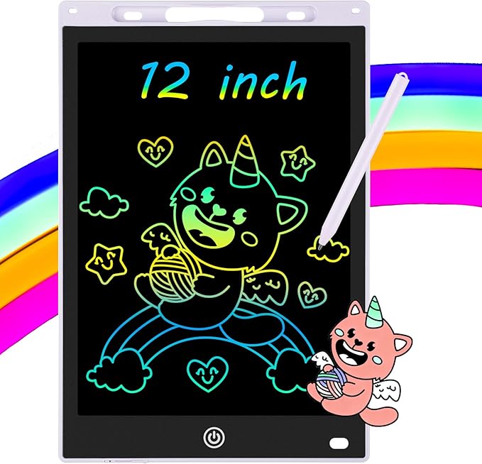 12 Inch LCD Writing Tablet - Colorful Electronic Drawing Pad & Doodle Board for Kids Ages 3-8, Erasable Educational Toy, Birthday and Christmas Gift for Girls and Boys (White) ArtcraftandStorage