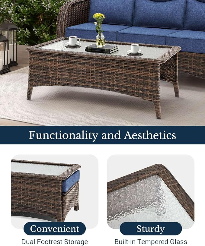 HILLGA Luxury Patio Furniture Set with 6-Inch Thick Cushions, High Back Outdoor Swivel Rocker Chairs Patio Loveseat and Couch, 6-Piece All Weather Conversation Set for Porch Deck Pool Yard, Blue (V3) HILLGA