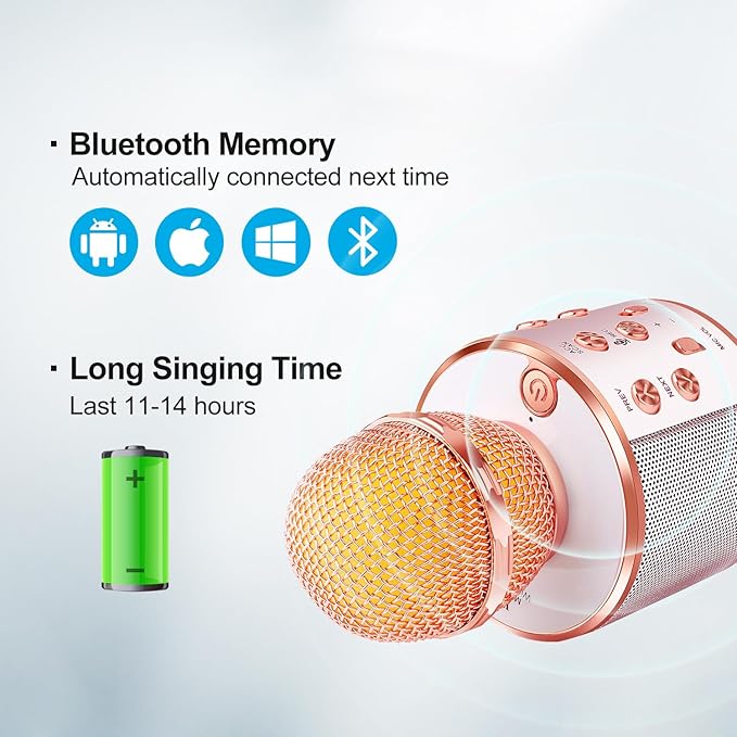 Microphone for Kids Voice Change Karaoke Microphone Kids Girl Gifts Handheld Wireless Bluetooth Microphone Home Party Favor Mic Microphones Kids Christmas Birthday Gifts FINYIORE