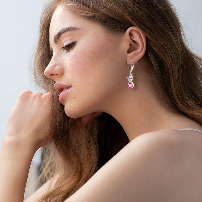 Infinity Butterfly Earrings 925 Sterling Silver Birthstone Dangle Drop Leverback Earrings Cubic Zirconia Hypoallergenic Jewelry Birthday Christmas Gifts for Women Mother Wife Her FYNSBLE