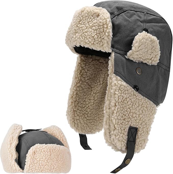 Ushanka Trapper hat, Winter Russian Hats for Men & Women Bomber Hat with Ear Flaps Warm Eskimo Trooper Hats HIKERBRO