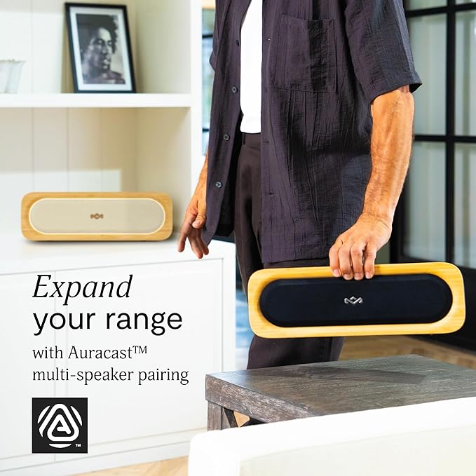 House of Marley Get Together 3 Bluetooth Speaker, 10Hr Playtime, USB-C Fast Charging, EQ Sound Modes, Ambient LED Light, 30m Wireless Range, Bamboo & Rewind Fabric Design (Signature Black) HouseofMarley