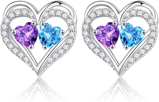 Iefil Christmas Gifts for Women Wife - 925 Sterling Silver Birthstone Earrings, Anniversary Birthday Gifts for Women Wife Girlfriend Mom IEFIL