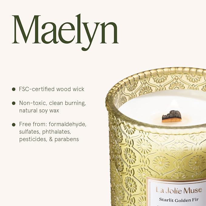 LA JOLIE MUSE Christmas Candle | Starlit Golden Fir | Pine, Cedarwood & Fir Balsam | 19 oz Large Wooden Wick Soy Candle | 90 Hours Clean Burn | Gift-Ready for Christmas & Winter Gatherings LaJol%C3%ADeMuse
