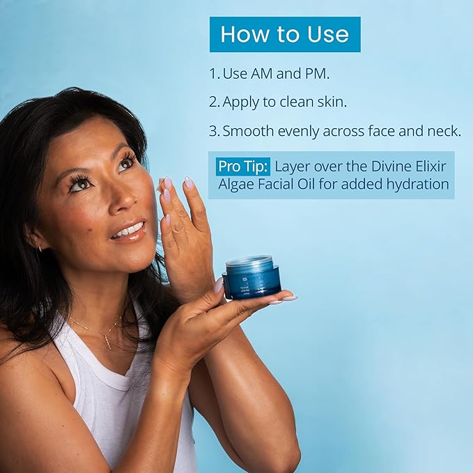 SKINN Moisturizer for Dry Skin, Divine Elixir Hydrating Algae Gel Cream (1.7 Fl Oz) - Gel Moisturizer for Face & Body That Hydrates & Exfoliates Skin While Plumping Appearance - Help Reduce Fine Lines