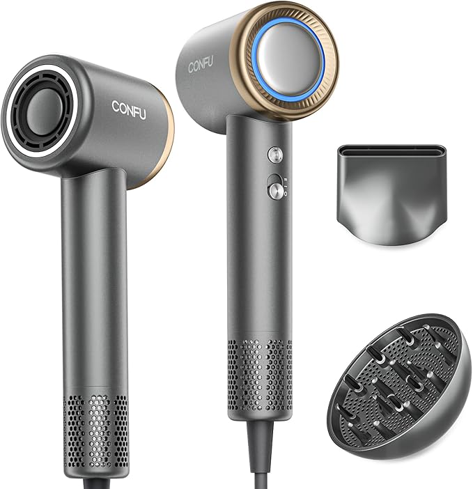 Hair Dryer, CONFU Ion Hair Dryer with Diffuser for Curly Hair, 110000 RPM Professional High Speed Blow Dryer, 1400W Diffuser Hairdryers Fast Drying for Women Men CONFU