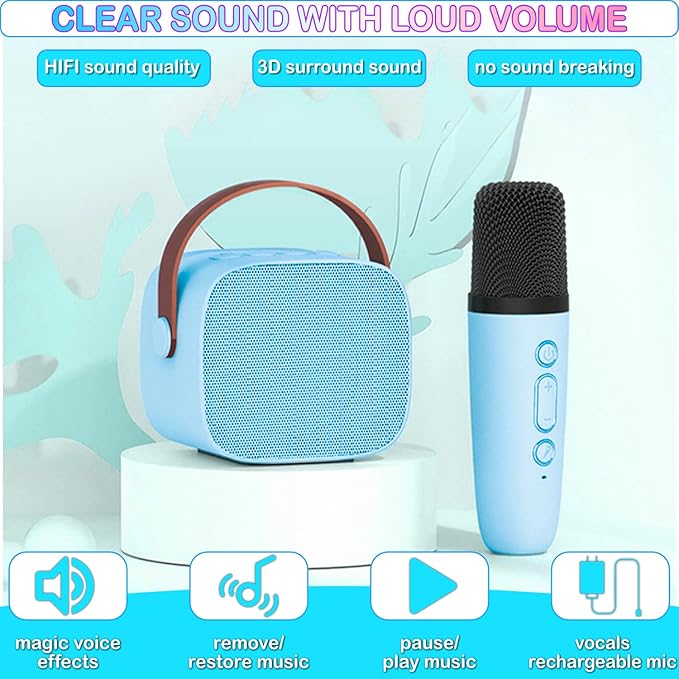 Kids Karaoke Machine, Portable Bluetooth Speaker with 2 Wireless Mics, Microphone Speaker Set with LED Lights for Home Party, Birthday Gifts for Girls Boys Kids Darkant