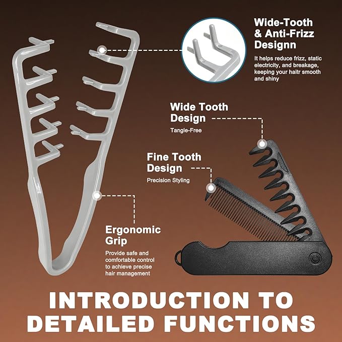 Texture Comb, Voluminous Wide Toothed Hair Comb, Wide & Fine-Toothed Dual-Purpose SetBangs Seam Grooming Accessory for Women and Men, ABS plastic with textured grip(1 SET) KMLWXD