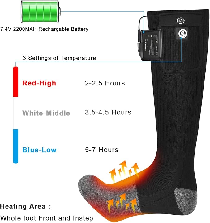 SNOW DEER Heated Socks,Electric Rechargeable Battery Heating Foot Warmer for Men Women,Winter Ski Hunting Camping Hiking Riding Motorcycle HeatedGlovesSocksHatetc