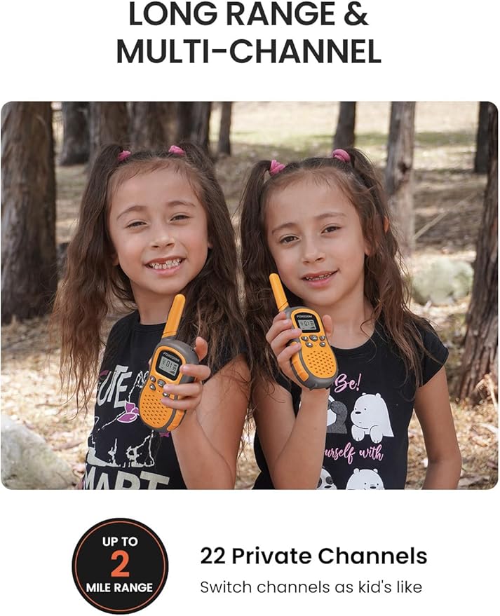 FOREDOM Walkie Talkies for Kids Walkie Talkies Long Range for Boys Age 3 to 12 Year Old Birthday Toys with Flashlight, Lanyards, 2 Pack - Orange FOREDOM