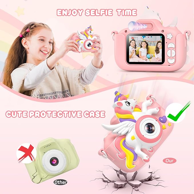 Kids Camera Toys Digital Camera for Girls Boys, Christmas Birthday Gifts for Kids Age 3-12, Selfie 1080P HD Video Digital Camera for 3 4 5 6 7 8 9 10 Year Old Girls with 32GB TF Card GREENKINDERKidsCamera