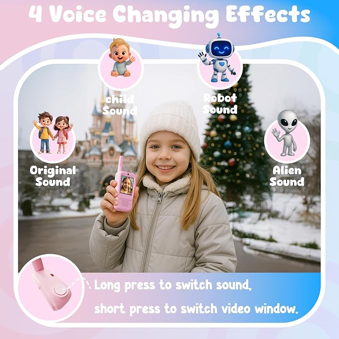Video Walkie Talkies for Kids, 2 Pack Rechargeable Walkie Talkies with Screen, Indoor Outdoor Toy for 3 4 5 6 7 8 9 10 Year Old Girl, Christmas Birthday Gifts for Girls Age 3-12 (Pink) ANBURI
