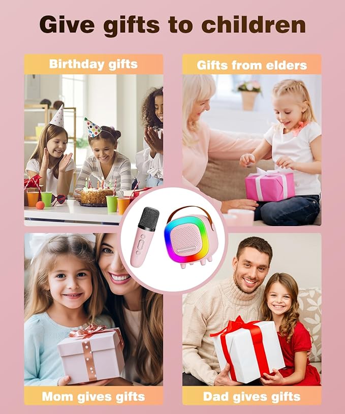 Mini Karaoke Machine Speaker for Kids Adults, Portable Bluetooth with 1 Wireless Microphones, Children's Day Birthday Gift Ideas for Toys for Teens Boys and Girls Aged 4, 5, 6, 7, 8, 9, 10, 11, 12+ Kick Boosters