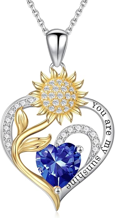 Iefil Christmas Gifts for Women Wife - Sunflower Birthstone Necklace for Women, Anniversary Birthday Gifts 925 Sterling Silver Heart Pendant You Are My Sunshine Jewelry for Girlfriend Mom Daughter IEFIL