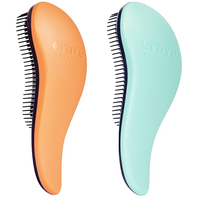 Crave Naturals Glide Thru Hair Brush - 2 Pack Detangler Brush for Curly, Straight, Wet or Dry Hair - Gentle Detangling Brushes for Adults, Kids, Toddlers, 7.5"x3" - Coral and Turquoise CraveNaturalsDetanglingBrush
