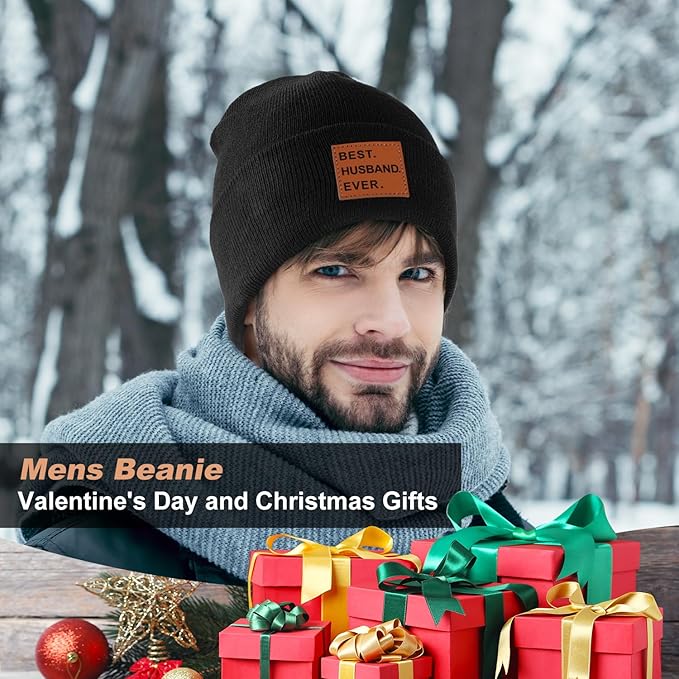 Valentines Day Gifts for Him, Husband Valentines Day Gifts, Best Husband Ever Mens Beanie Black Falidem