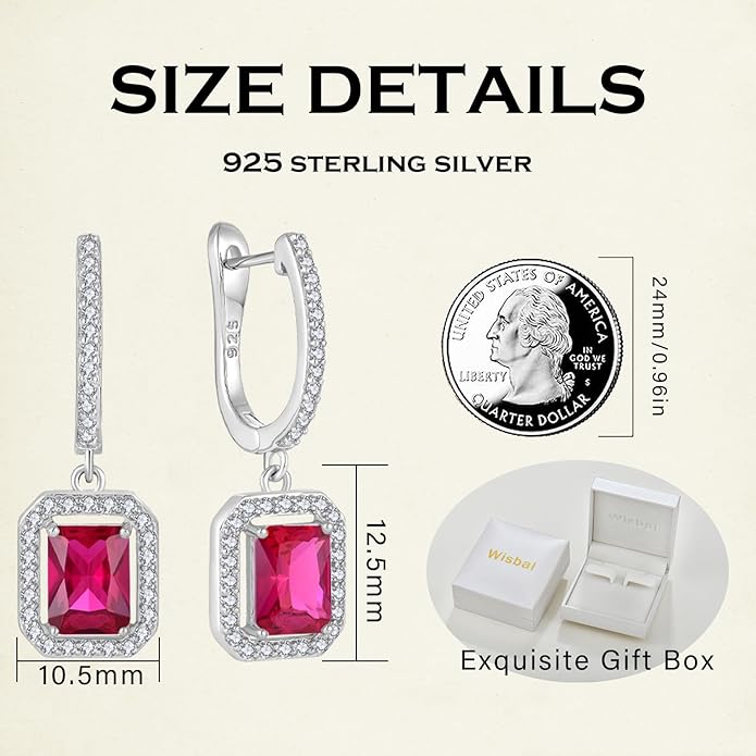 Women's Solitaire Dangle Drop Earrings 925 Sterling Silver Pure Square Huggie Earrings Hoop Dangle Drop Earrings Jewelry Gift WisbalJewelry