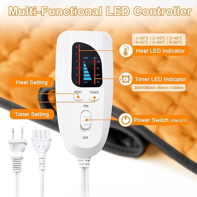 Deepsoon Heating Pad,Electric Heating Pads for Back,Neck,Abdomen,Moist Heating Pad for Shoulder,Knee,Arms,Legs,Dry/Moist Heat & Auto Shut Off,Birthday Gifts for Men and Women,Orange Black,24x20 Inch Deepsoon