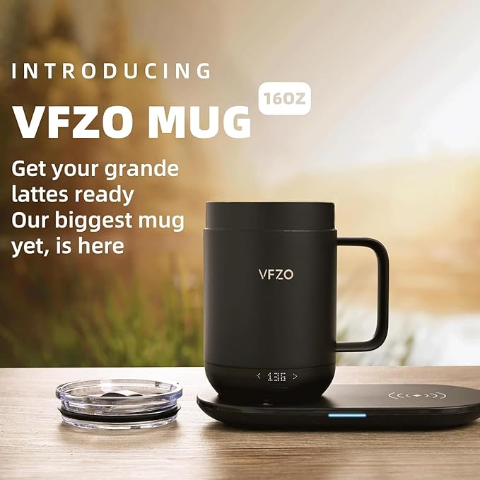 16Oz Temperature Control Smart Mug, Self Heating Coffee Mug LED Display, 180 Min Battery Life - Hot up to 149℉ Fast Wireless Charger Base Improved Design Coffee Serving Sets (16oz, Lemon) VFZO