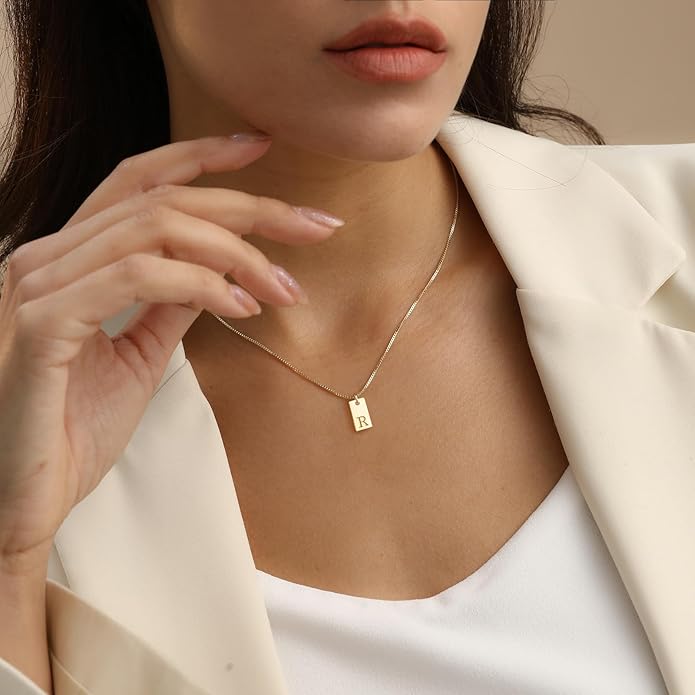Stocking Stuffers Initial Necklaces for Women 14K Gold Plated Letter Necklace Dainty Name Pendant Necklace Personalized Christmas Gifts for Women Trendy Gold Jewelry FissenJewelry