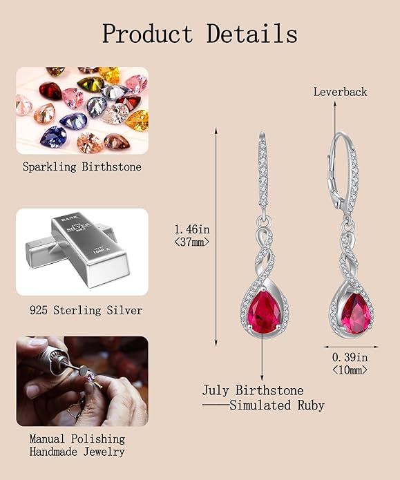Fahonie Sterling Silver Long Drop Earrings with Cubic Zirconia Leverback Dangle Earrings Infinity Knot Birthstone Jewelry Gifts for Women FahonieJewelry