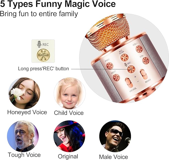 Microphone for Kids Voice Change Karaoke Microphone Kids Girl Gifts Handheld Wireless Bluetooth Microphone Home Party Favor Mic Microphones Kids Christmas Birthday Gifts FINYIORE