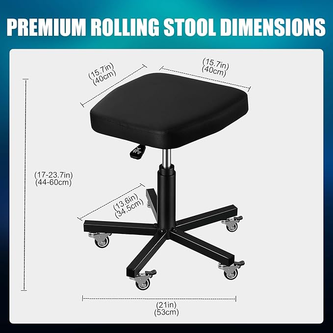 POARMEEY Polygonal Rolling Stool with Wheels Heavy Duty Swivel Stool with Hydraulic Hight Adjustment for Tattoo Salons Spas and Homes POARMEEY