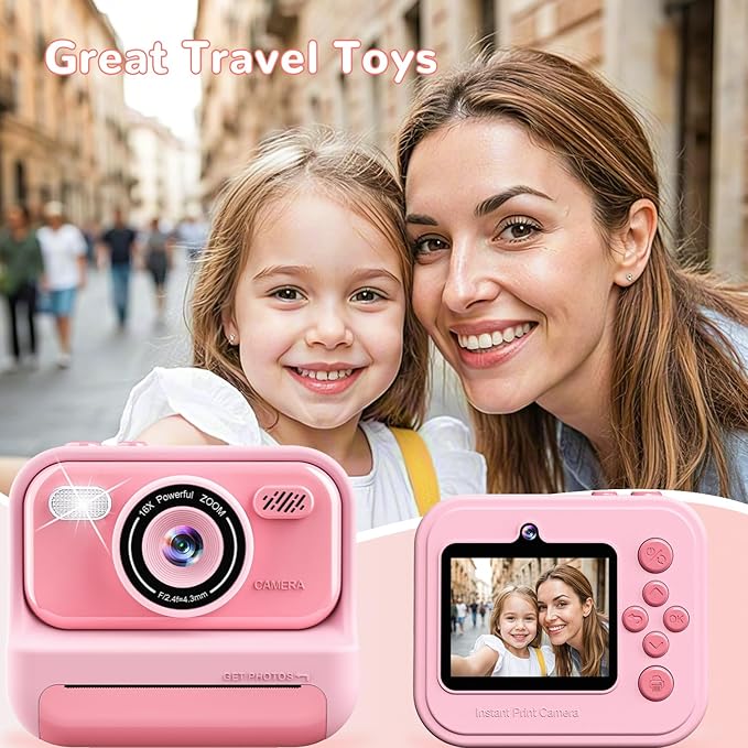 Instant Print Camera for Kids,2.4 Inch Screen Kids Digital Cameras, Christmas Birthday Gifts for Girls Age 3-12, Portable Toddler Travel Toy for 3 4 5 6 7 8 9 10 Year Old Girls Boys Eaever
