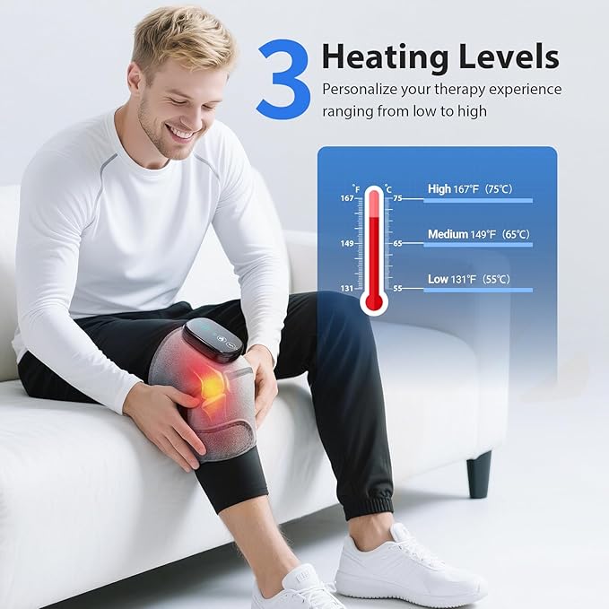 Heated Knee Massager, Foot Massager with Heat, Shoulder Massagers with Heat, Knees Warmers Wrap, 3-in-1 Vibration Heating Pad for Knee, Shoulder, and Elbow, Adjustable Size, Gifts for Dad Mom (Grey) Kick Boosters