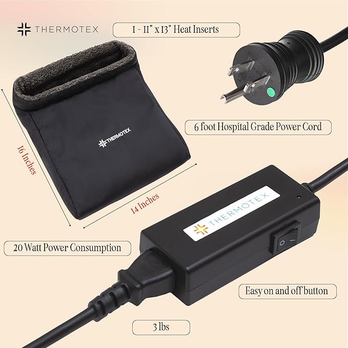 Thermotex Far Infrared Foot Heating Pad - Deep Heat Therapy for Pain Relief, Circulation, and Recovery, FSA-HSA Eligible - Heated Pad for Foot and Ankle Pain - Single Heat Insert Thermotex