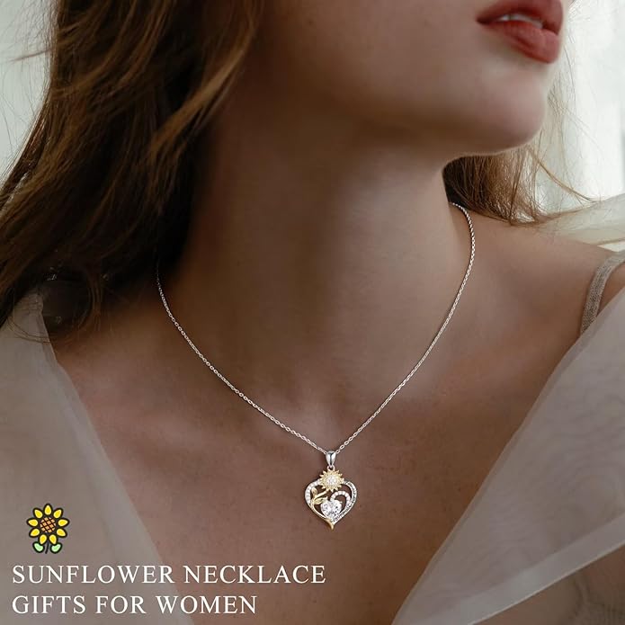 Iefil Christmas Gifts for Women Wife - Sunflower Birthstone Necklace for Women, Anniversary Birthday Gifts 925 Sterling Silver Heart Pendant You Are My Sunshine Jewelry for Girlfriend Mom Daughter IEFIL
