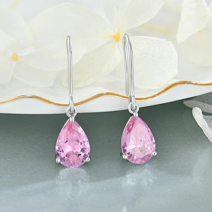 925 Sterling Silver 7x10MM Teardrop Birthstone Earrings, Solitaire Dangle Fish Hook Earrings for Women, Prom Jewelry Gifts RaymardJewelry