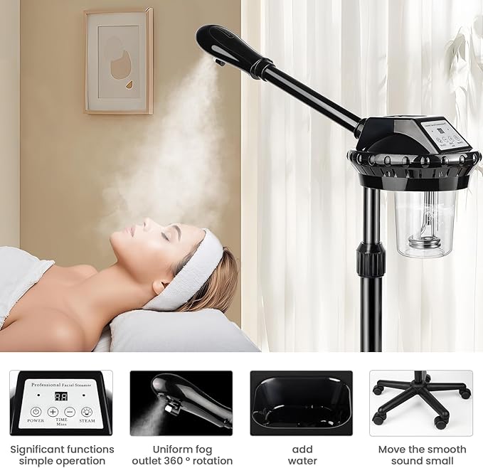 Professional Face Steamer, Adjustable Height and Angle, Facial Steamer Clean Skin Firming Pores and Moisturizing Suitable for a Beauty, Spa, at Home Chetunju