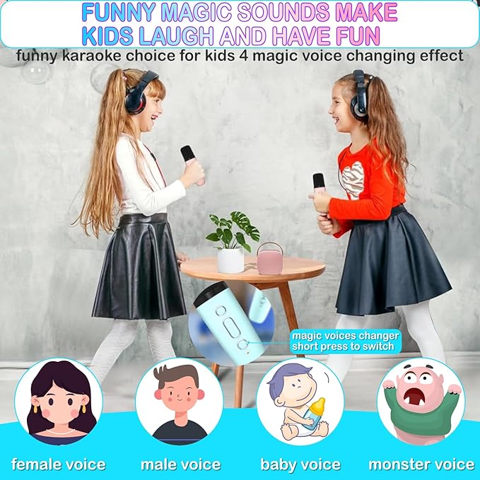 Kids Karaoke Machine, Portable Bluetooth Speaker with 2 Wireless Mics, Microphone Speaker Set with LED Lights for Home Party, Birthday Gifts for Girls Boys Kids Darkant