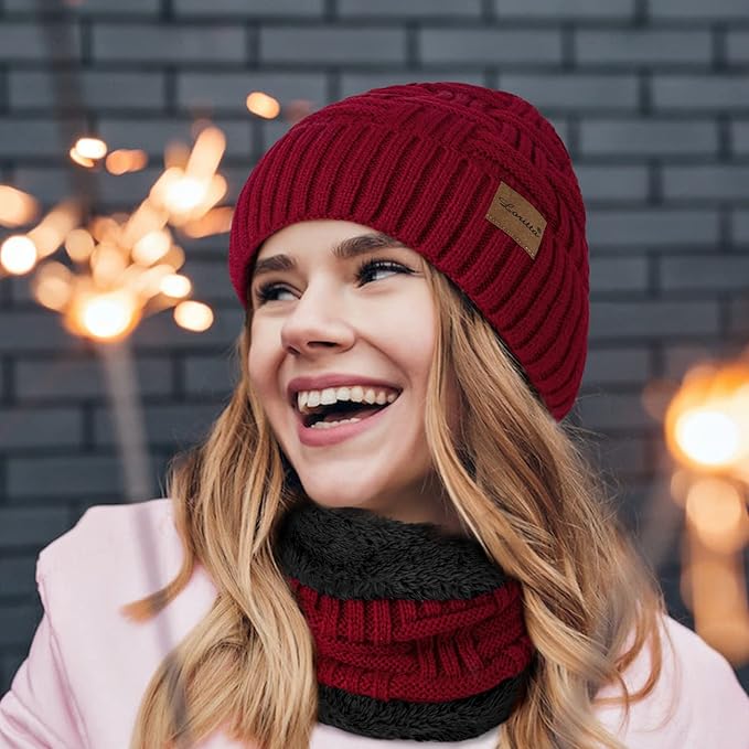 Loritta 3-Pieces Winter Hat Neck Warmer Touchscreen Gloves Set Knit Thick Scarf Beanie Hats Scarves Set Gifts for Women Loritta