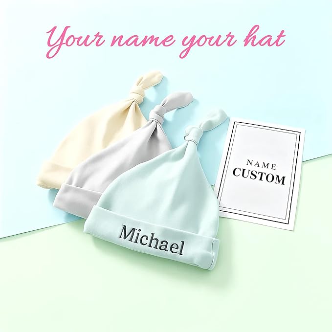 Personalized Baby Beanie Winter Pom Hat, Custom Name Knit Beanie for Infant Toddler Boys Girls 5-36 Months Soft Kick Boosters