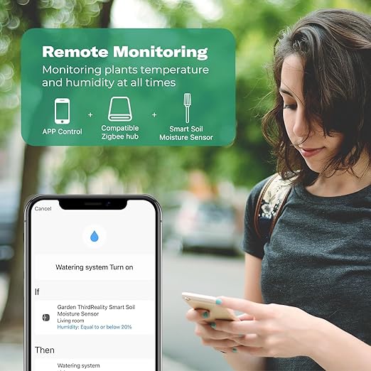 THIRDREALITY Smart Soil Moisture Sensor 2Pack,Zigbee hub Needed,Capacitive Probe,Moisture/Temperature Meter for Garden Planting,Compatible with Homey,Hubitat, SmartThings,Home Assistant ThirdReality